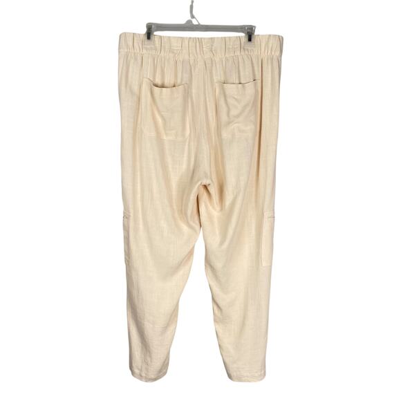 Soft Surroundings Cream Ivory Linen Blend Pull On Straight Leg Cargo Pants SZ L - Picture 5 of 8